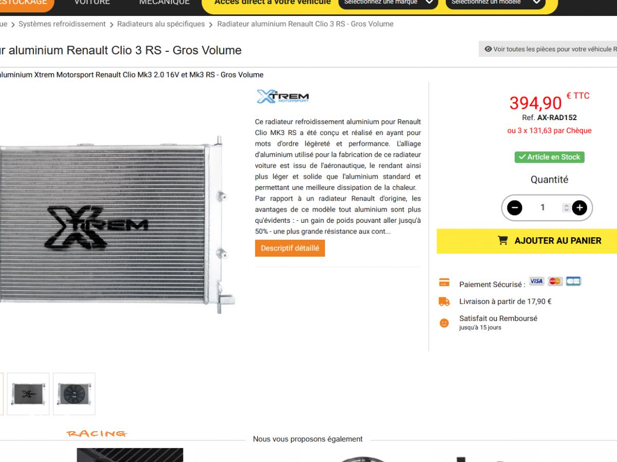 radiateur gros volume clio 3 – photo 1 sur 2
